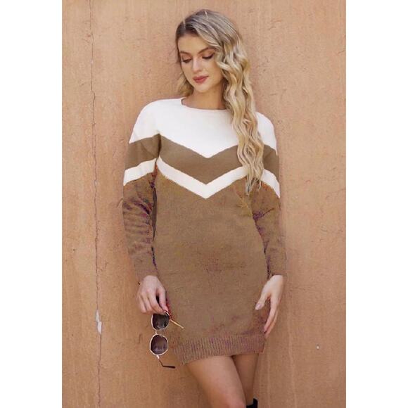 Winter Sweater Dress Casual Long Sleeve Crew Neck Loose Shift Warm Knit Elegant - Picture 3 of 6